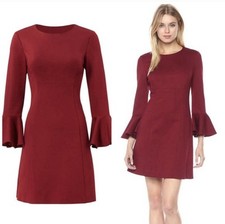TRINA TURK Mini Dress Peplum Bell Sleeve Maroon Flare 177313 No Size Tag XS