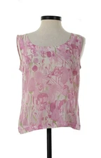 St John Knits Silk Chiffon Tank,Top,Shell Floral Print Fuchsia Sz 6 NWT