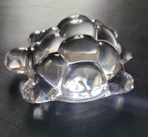 Daum France Crystal Turtle, Signed Paperweight Vintage 