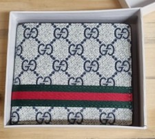 Gucci Wallet Blue Monogram Green  Red Stripe Leather Bifold