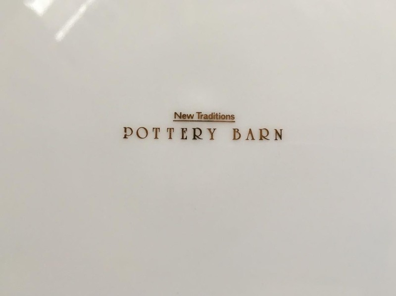 2 POTTERY BARN 12” Plates vintage NEW TRADITIONS white w rim of gold stars