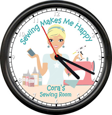 Personalized Sewing Makes Me Happy Craft Quilting Room Art Sign Wall Clock