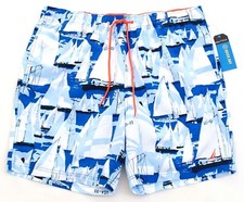 Nautica Quick Dry Blue  White Sailboat Brief Lined Swim Trunks Men's NWT