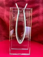 Vintage Mid Century Design Metak/ Thick Beveled Glass V Flower/ Bud Vase