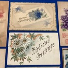 Antique Lot of (7) Birthday Post Cards “Heavy Embossed” Gold Shoe Floral Glitter — photo 4
