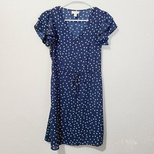 Maison Jules Polka Dot Short Sleeve Dress Size XS Navy Blue