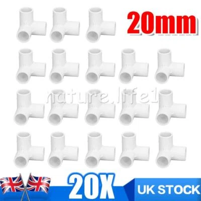 INFINITEWORLD17 20pcs 3 Way Pipe Fittings PVC Plastic Tee Fittings Elbow Corner Connector 20mm