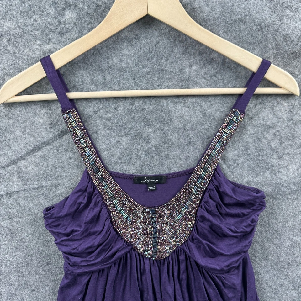 Camiseta sin mangas soprano para mujer S púrpura con cuentas Y2K de colección Babydoll fluido cuello redondo Foto 3 de 4