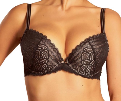 Chantelle Merci Schwarz BH UK 32B Bügel Gepolstert Push-up Plunge Herausnehmbare Pads