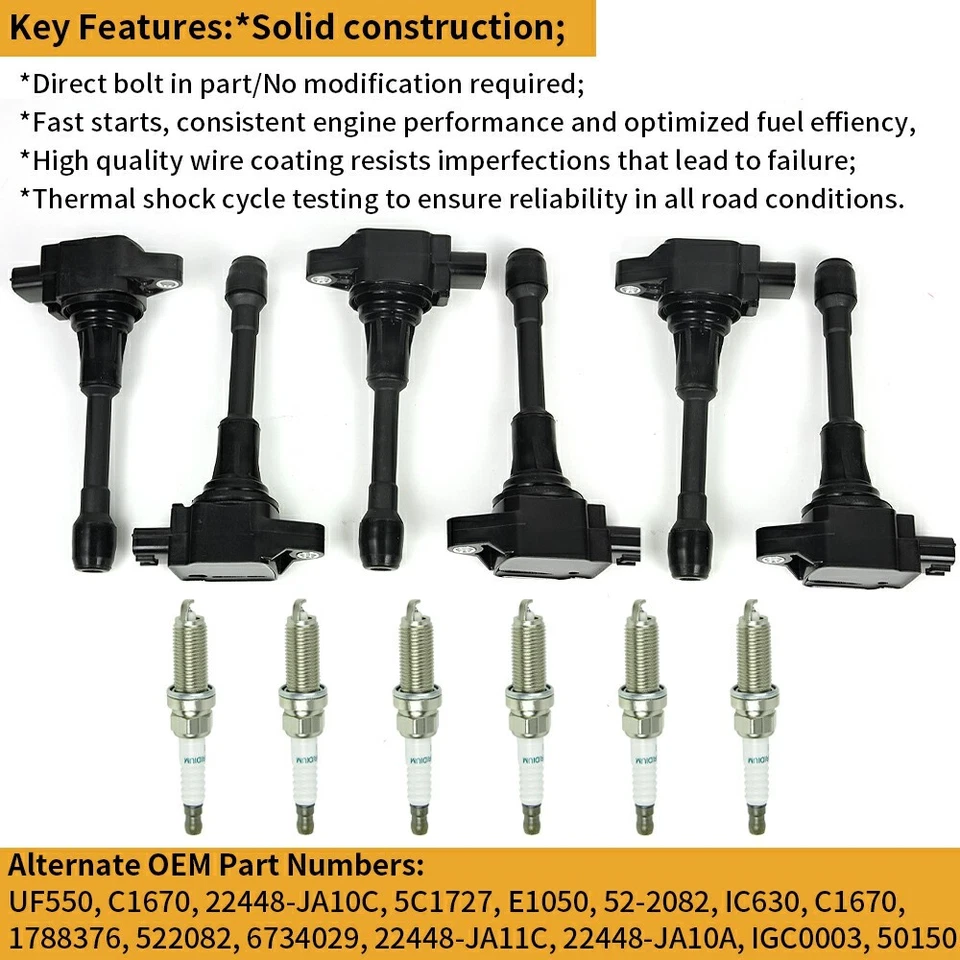 6 bobinas de encendido y bujía para Nissan Máxima Murano Pathfinder Infiniti UF550 Foto 2 de 4