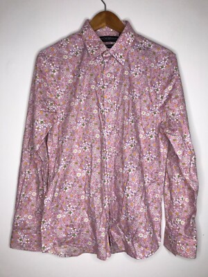 Nick Graham Stretch Slim Fit Medium Long Sleeve Button Pink Floral ...
