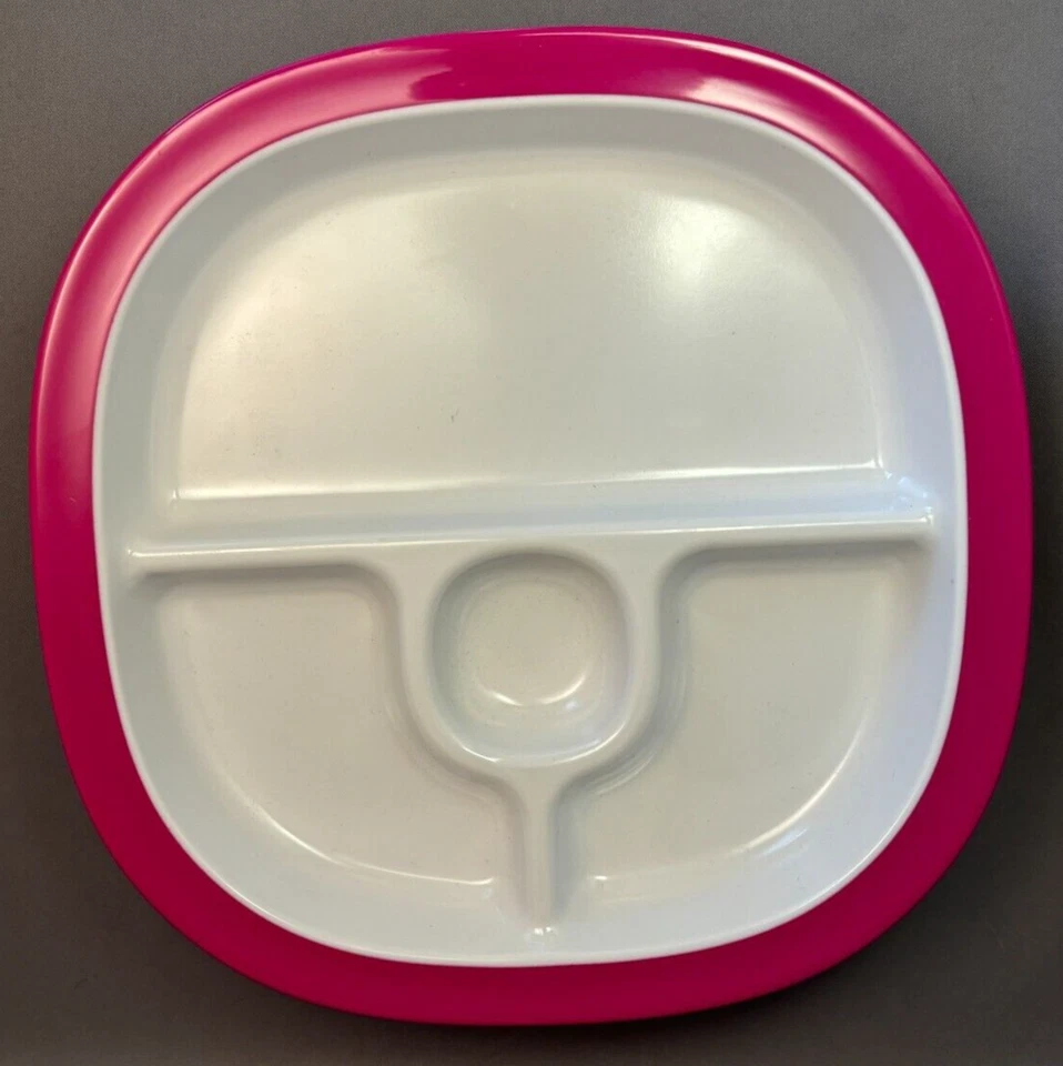 OXO Child's Divided Plates Set of 3 Pink And White Melamine New - Image 1 of 4