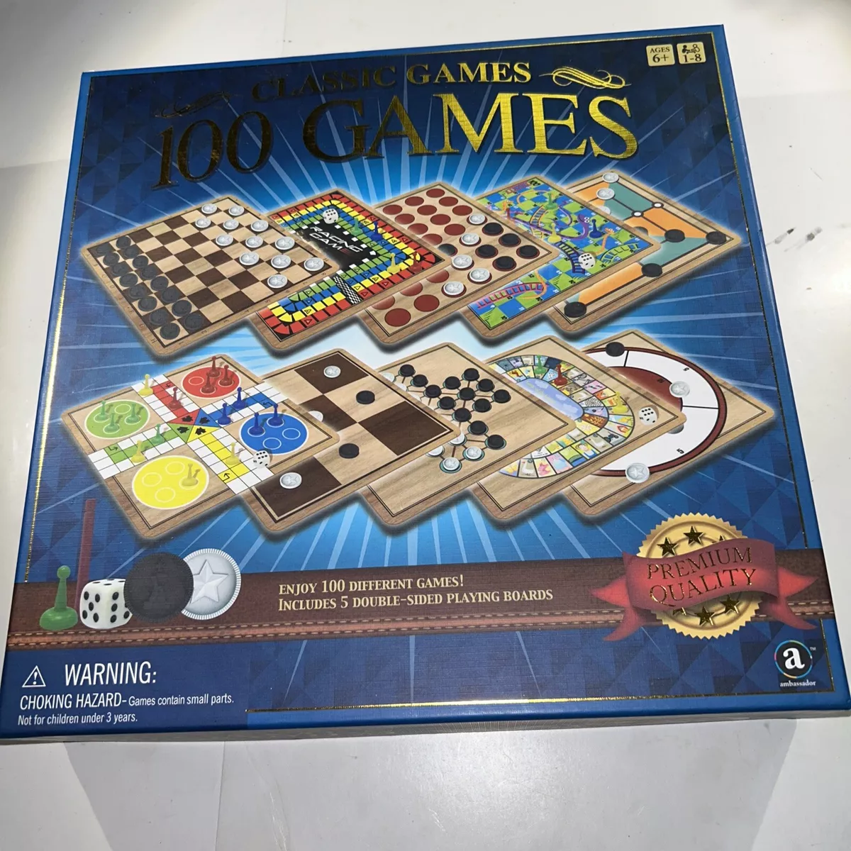  Merchant Ambassador: Classic Games, Enjoy 100 Different Games,  Includes 5 Double-Sided Playing Boards, Fun for Children and Adults, For  Ages 3 and up : Toys & Games