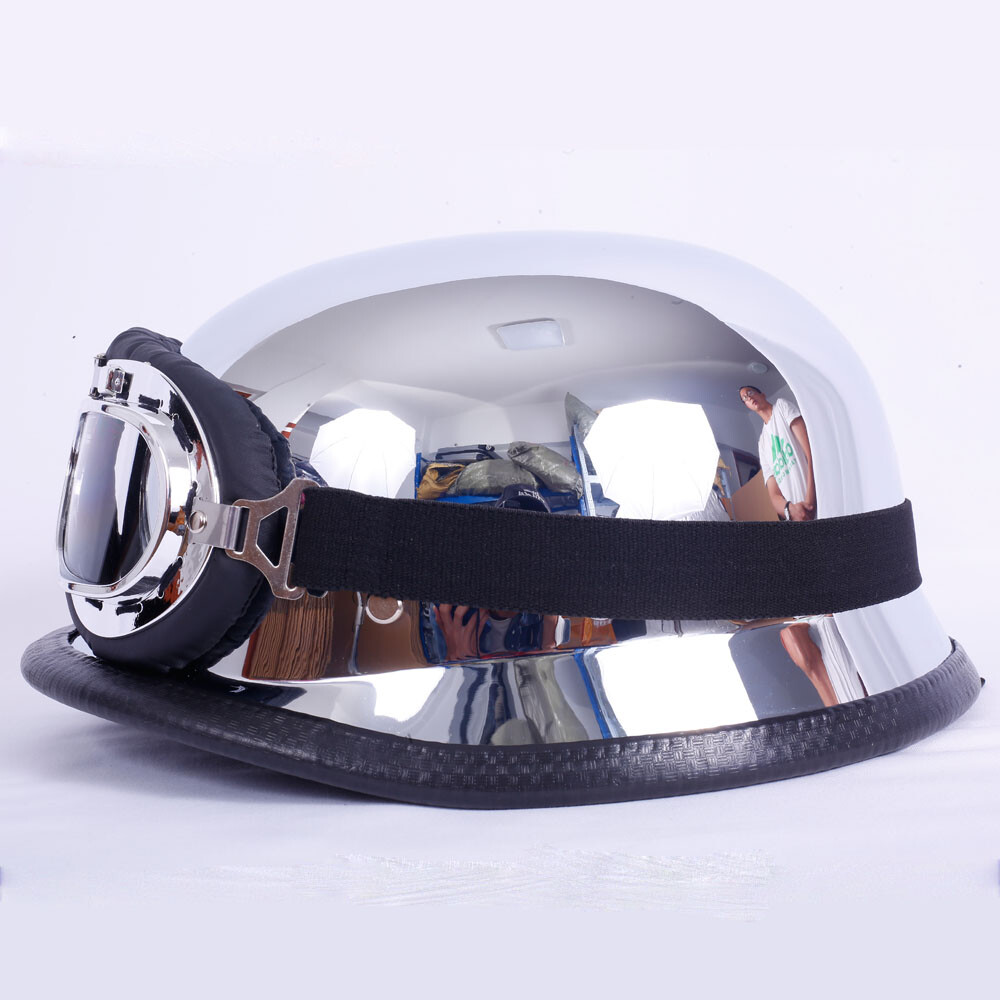 chrome mirrored low profile german dot motorcycle helmet chopper Open Face Half Shell - Approved Mirror Silver Portable Style Retro Half Helmet Cap for Men Women Cruiser Moped Scooter Chrome German Novelty Motorcycle Helmet Dream Apparels has done it again with our all new shiny chrome geman novelty helmet German Style Mirror Silver Chrome
