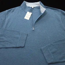 NEW! PETER MILLAR 1/4 ZIP SWEATER -XXL- SLATE BLUE WHITE COTTON MODAL POLY -GOLF