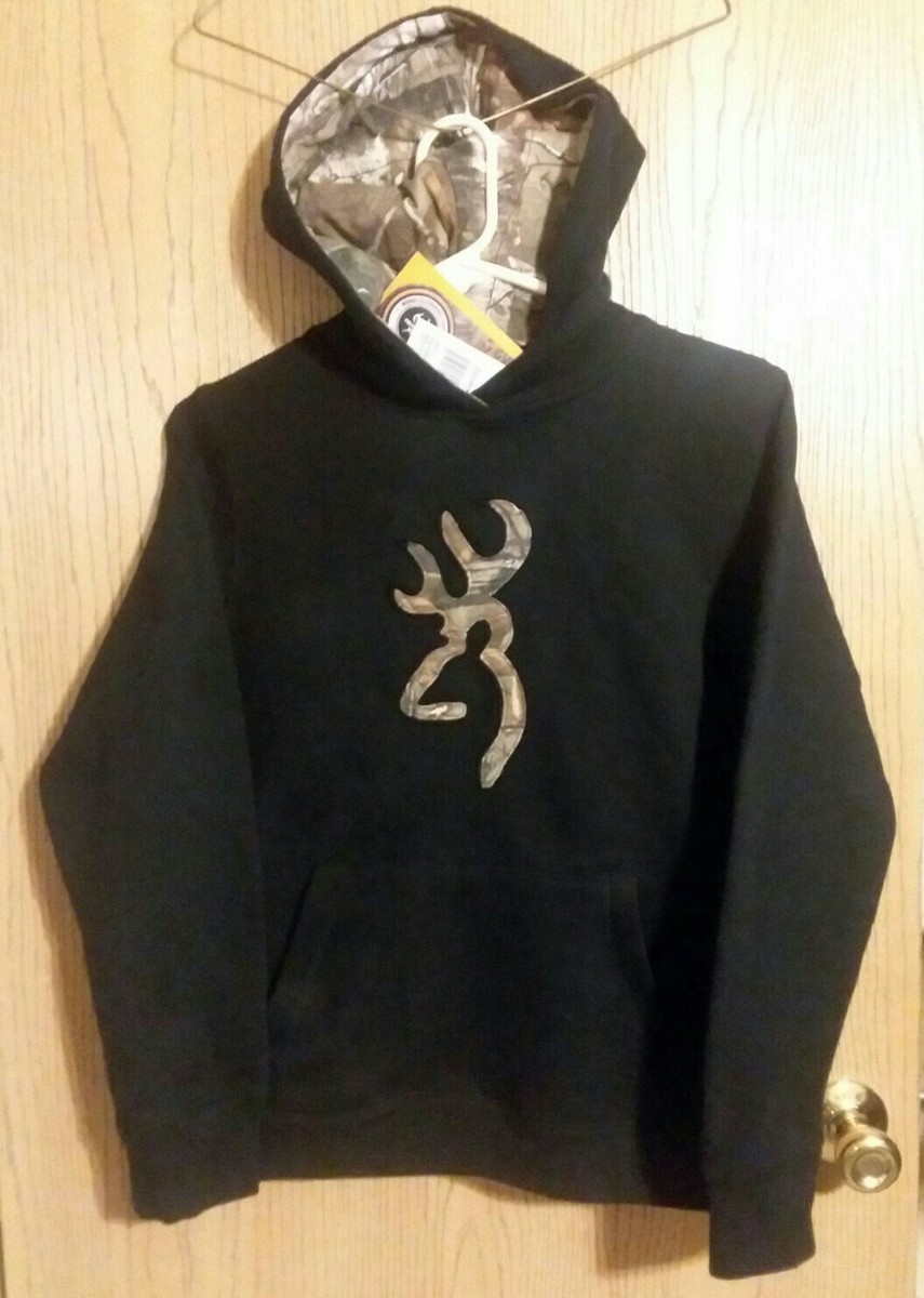 Browning Buckmark YTH LARGE HOODIE Deer Sweatshirt Black Camo Realtree Kids  NWT