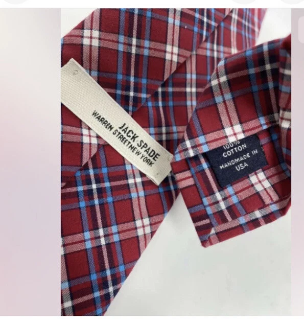 Corbata de algodón Jack Spade Warren Street roja, azul, blanca a cuadros 100 % algodón Foto 2 de 3