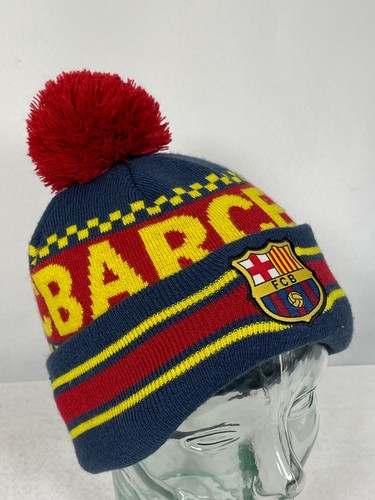FC Barcelona Blue/Red Cuffed Logo Knit Beanie Hat w/ Pom One Size - Picture 3 of 9