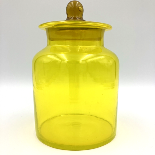 Takahashi Japan Barattolo Barattolo Vetro Soffiato a Mano Giallo Neon Farmacia con Coperchio 8,5"H - Foto 2 di 8