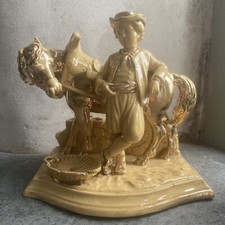 Antique Eichwald Pottery Horse & Rider Gilt Pottery Pipe Stand & Match Striker