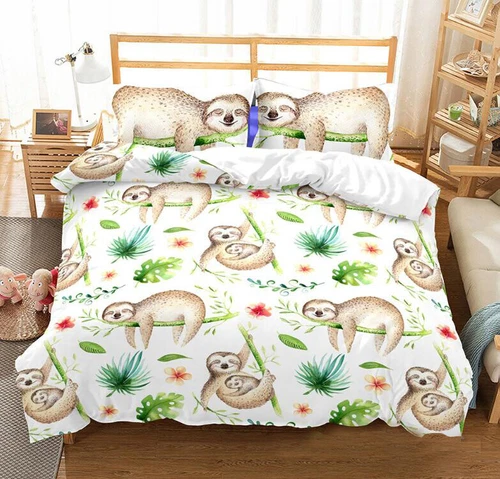Cartoon Sloth Tropical Duvet Cover Twin/Queen Bedding Comforter Cover PillowCase