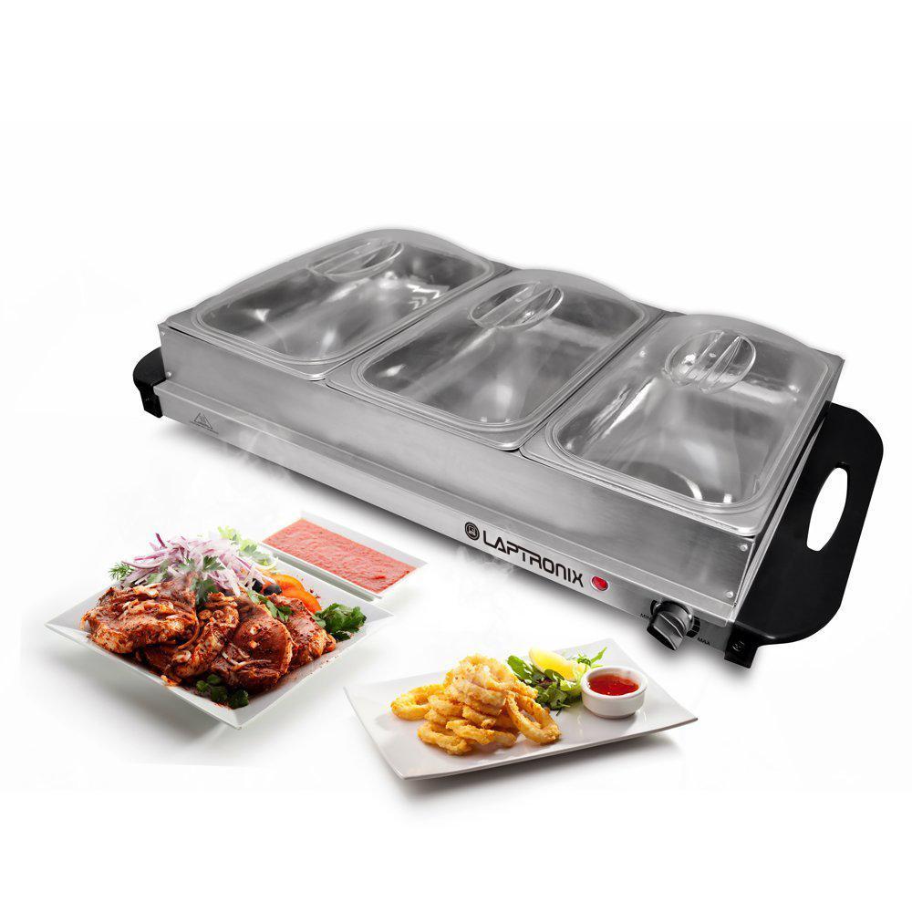 Laptronix Food Warmer Buffet Server Hot Plate 3 Tray Adjustable