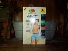 FRUIT OF THE LOOM MENS BOXER BRIEFS SIZE LG 36-38 3 PACK ODOR CONTROL TRAVEL NEW