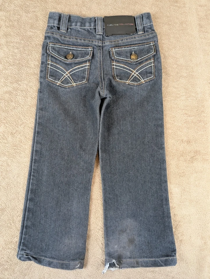 Pantalones de mezclilla vintage FUBU The Collection para niños 4T calce recto lavado oscuro dobladillo desgastado Foto 2 de 4