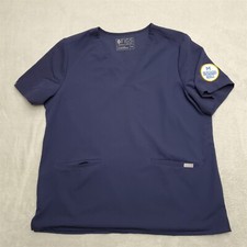 Figs Scrub Top Womens XXL Blue Technical Collection V-Neck Pockets Medical Nurse