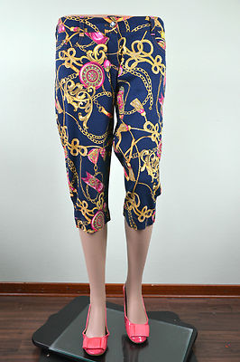 ENITA Design Damen Vintage 90er Lux Look Barock Kette Sexy Crop Hose Pants Gr. M