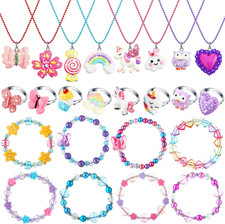 24 Pcs Christmas Little Girl Jewelry Set Kids Unicorn Necklace Cute Woven Bracel