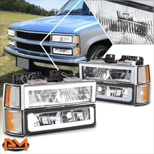 For 94-00 GMC C/K Pickup Suburban Yukon Square LED DRL Headlights Chrome/Amber