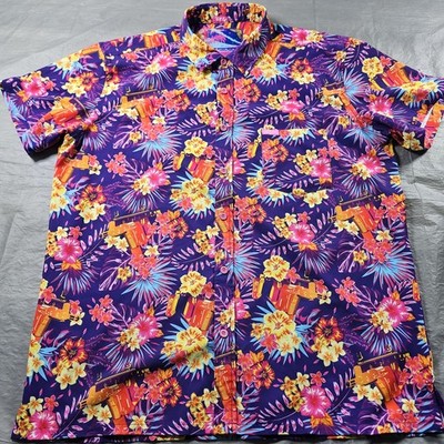 Retro Rifle Shirt Mens XL Bliss Vector Hawaiian Tropics Neon Short Sleeve Beach!