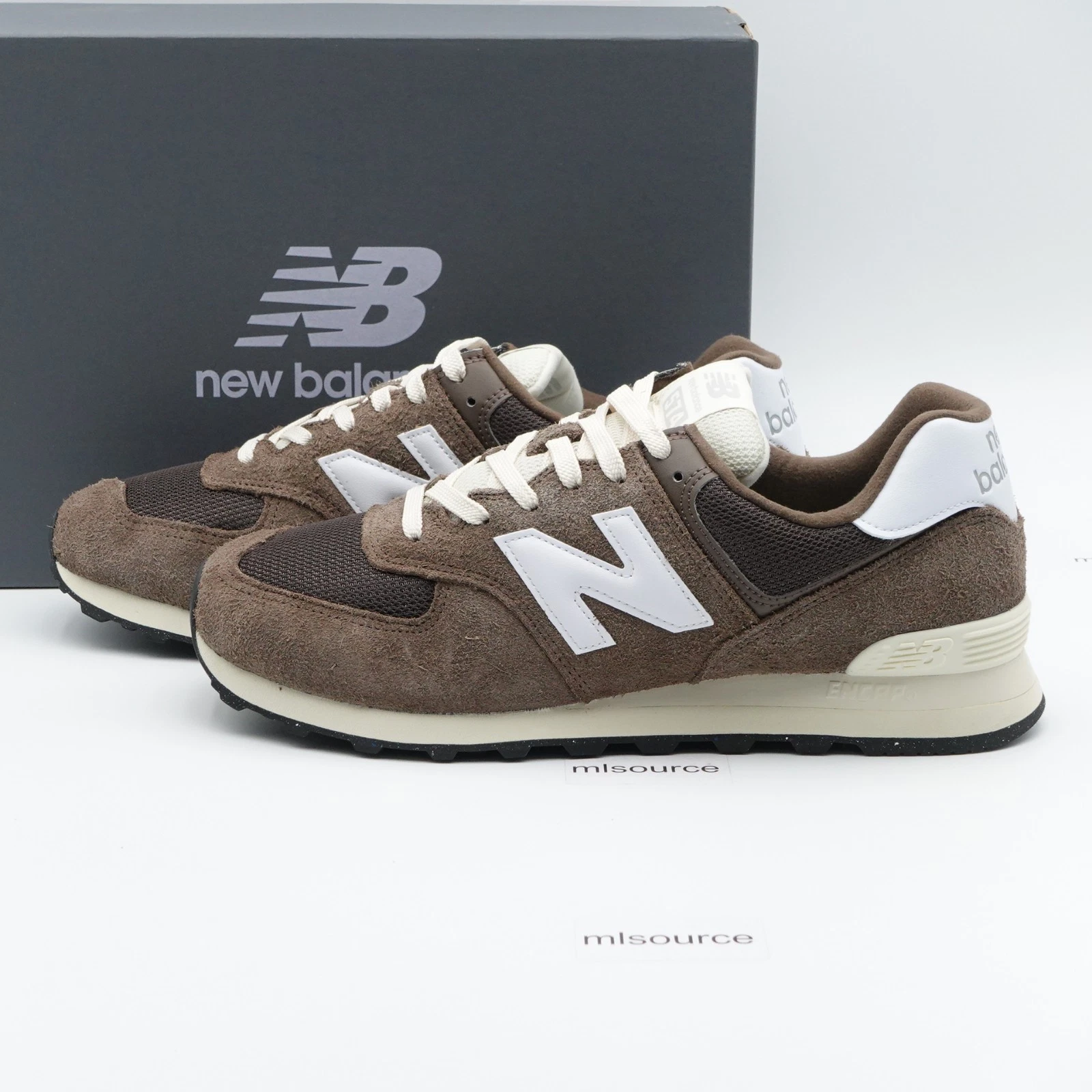 Size 10.5 Men's New Balance 574 Suede Sneaker U574RBI Dark Mushroom/Angora/Black