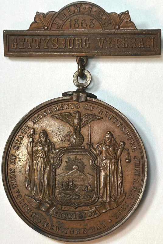 1893 Gettysburg Veteran Medal New York Day Monument Dedication Civil War Veteran
