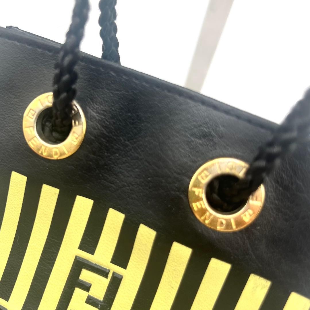 Fendi Mini Handbag Black Nylon Stripe Gold Ring Authentic Excellent Condition — image 12