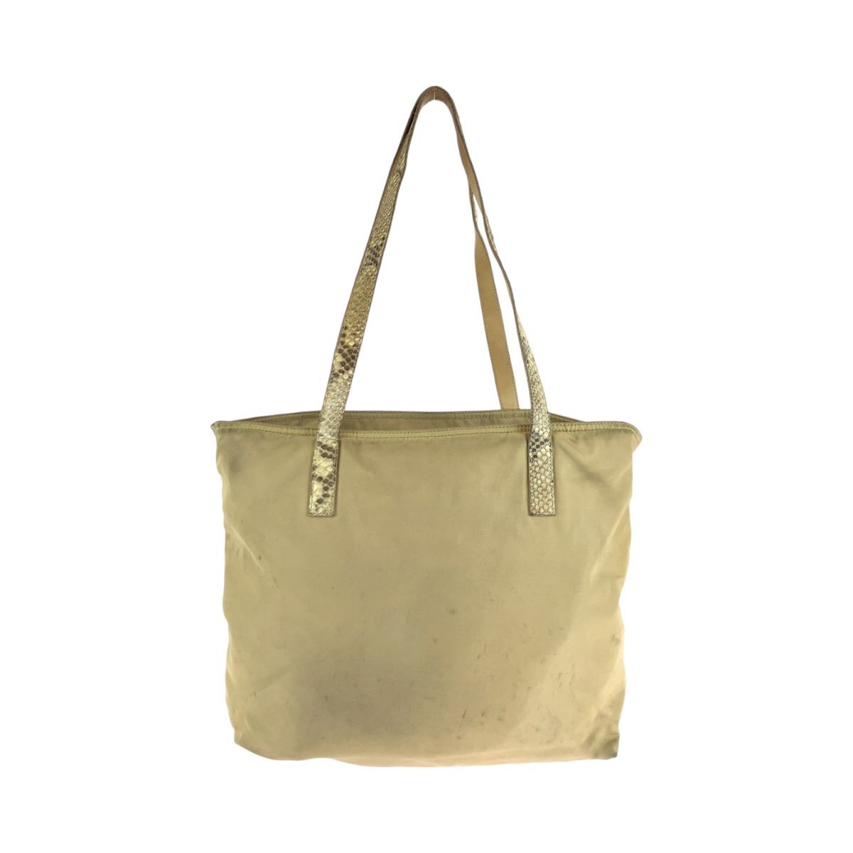 PRADA Tessuto Python Triangle Logo Nylon Tote Bag Beige Gold Women