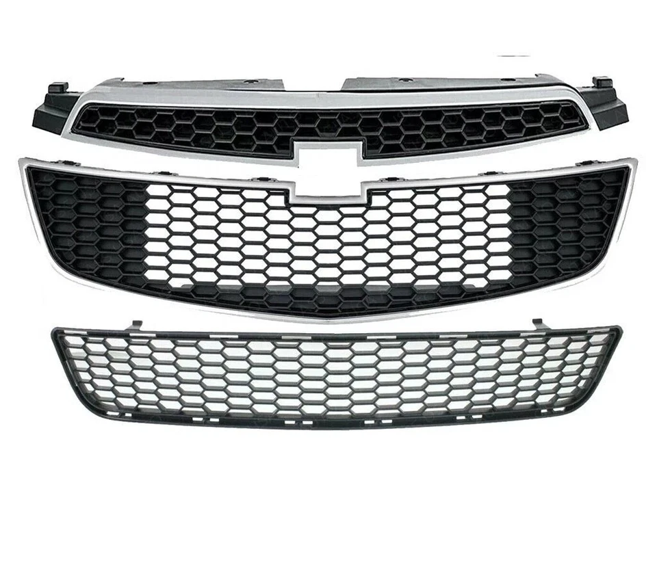 NEW FRONT BUMPER UPPER & LOWER GRILLE PLASTIC 3PC FOR 2011-2014 CHEVROLET CRUZE - Image 2 of 4