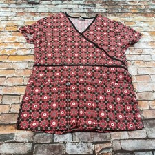 Cherokee Scrub Top Ladies XS Floral Veteran Medical Nurse Tie Pocket Womens