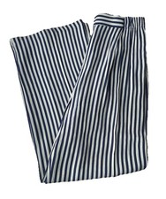 VTG Pleated Striped Wide Leg Pants Elastic Waist Navy Beige women  s m