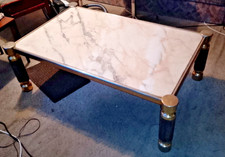 Marmortisch weiß/beige; L 129x B 87x  H45; Retro/Vintage 70er Jahre Stil