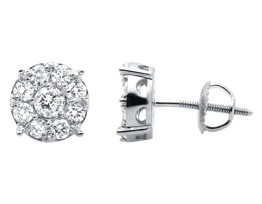 Conjunto de aretes de 2 quilates de diamantes genuinos en forma de flor de oro blanco de 14 k con punta compartida Foto 2 de 3