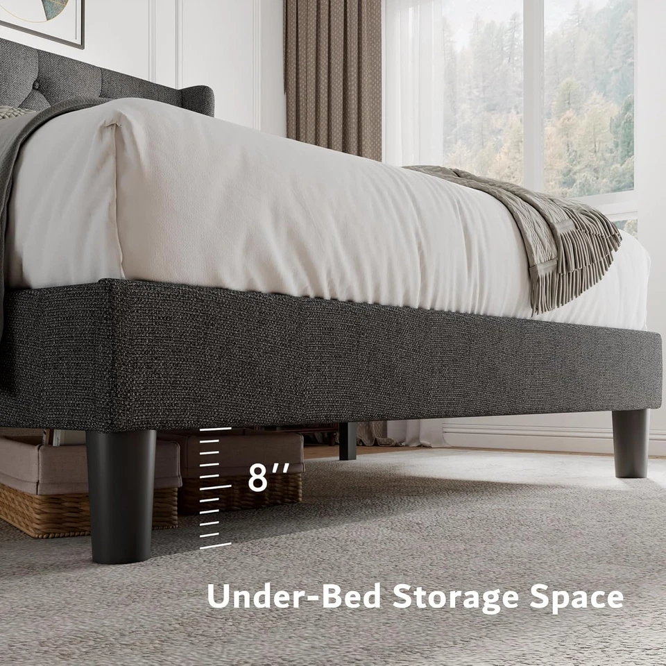 Marco de cama de plataforma tamaño queen con cabecero acolchado con botones marco de cama tapizado Foto 4 de 4