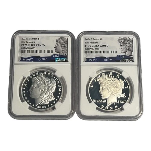 2024 S Proof Morgan &Peace Dollar 2 Coin Set $1 NGC PF70 UCam First Releases 2A