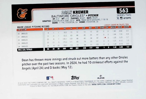 2025 Topps Series 2 #563 Dean Kremer Baltimore Orioles - Bild 2 von 2