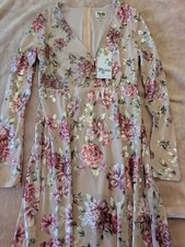 Show Me Your MuMu Iridescent Floral Pink LS Maxi Dress Size M High Slit NWT