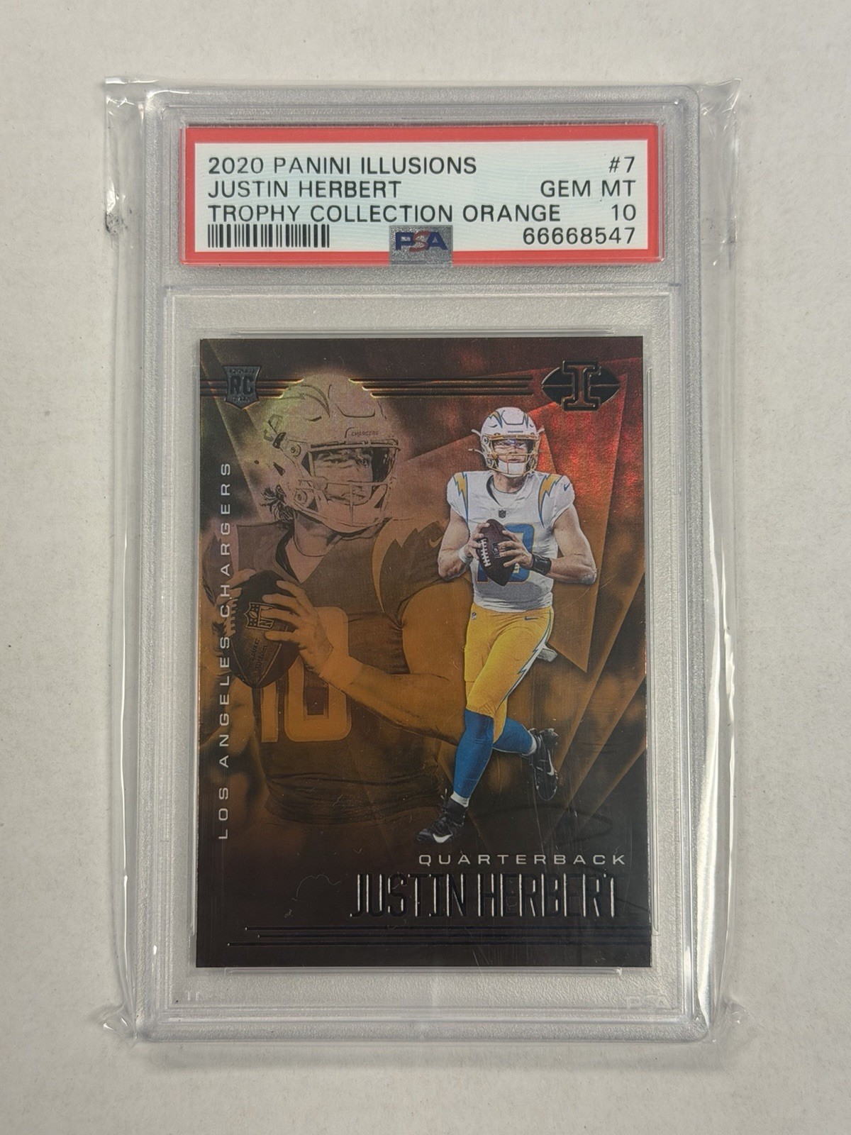 2020 Panini Illusions Justin Herbert #7 Trophy Collection Orange (RC) PSA 10