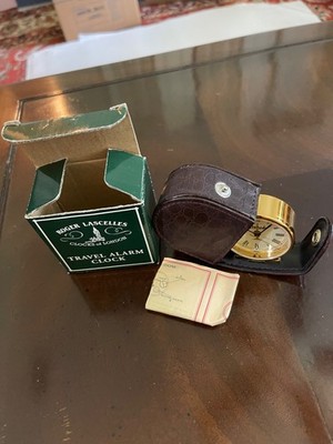 Roger Lascelles  Battery Travel Alarm Clock in Brown Crocodile Leather Case 2x2 