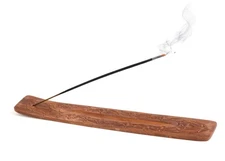 Wood Incense Holder - Carved Wooden Ash Catcher - Hand Stained - 10 inches Long