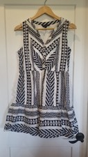 Tribal Western Geometric Geo-Print Sleeveless Tiered Mini Dress, M